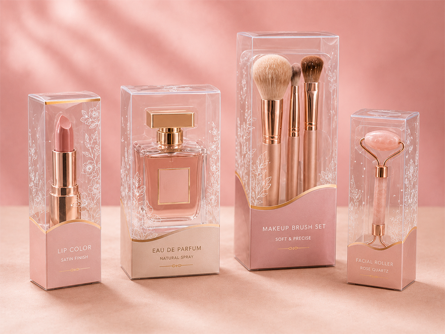 clear plastic cosmetic packaging boxes with transparent inserts