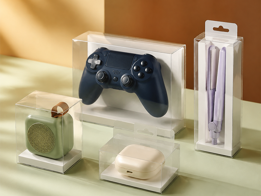 printed clear plastic packaging with logos patterns and white ink