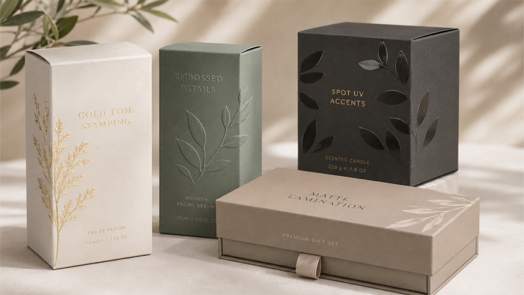 custom retail packaging boxes with premium printing finish
