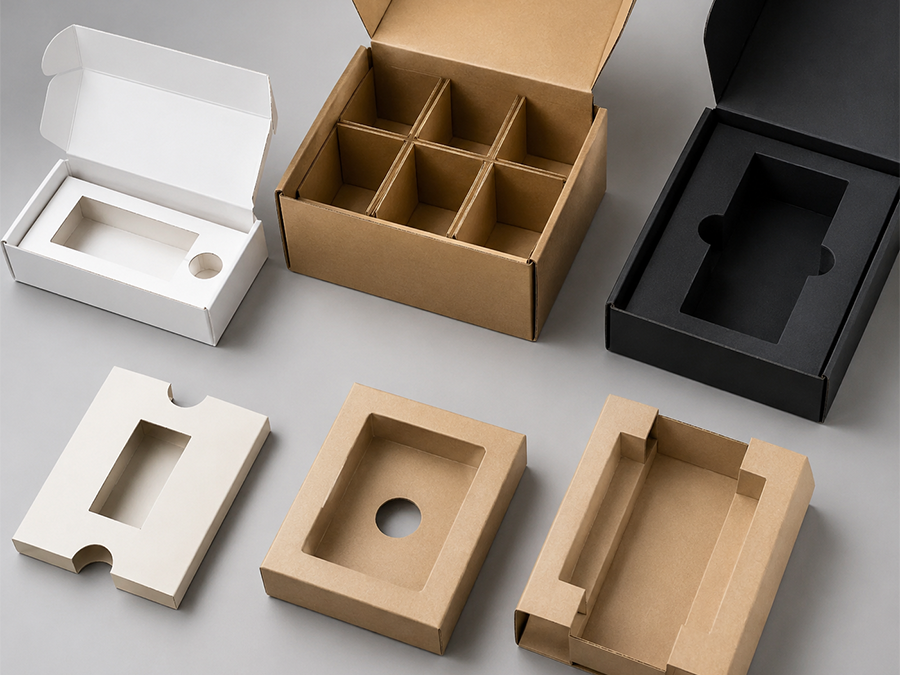 different paper box inserts used for product packaging