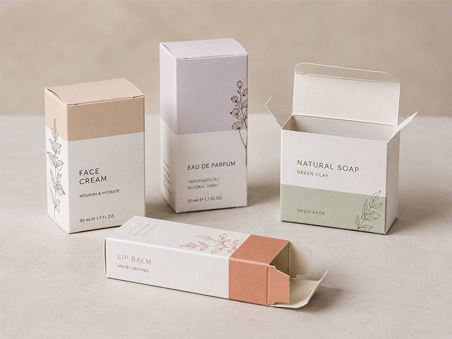 tuck end folding carton boxes for cosmetics soap and small retail products