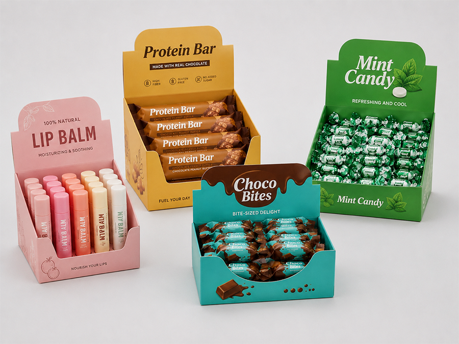 retail display paper boxes for candy cosmetics snacks and small products