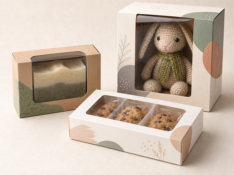 window paper boxes for toys soap cookies candles and gift packaging