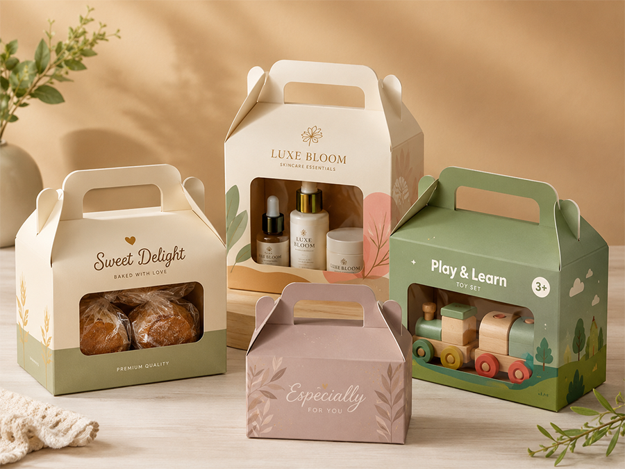 handle paper boxes for gift sets bakery cosmetics and toy packaging