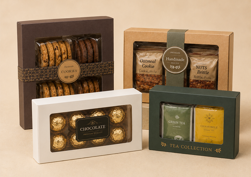 window paper food boxes for cookies chocolates snacks and tea gifts