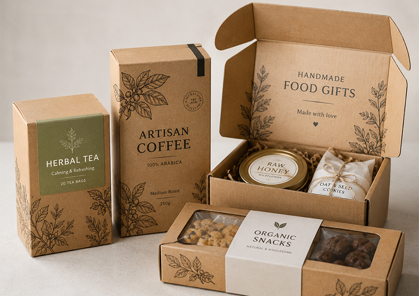 kraft paper food boxes for organic snacks tea coffee and handmade gifts