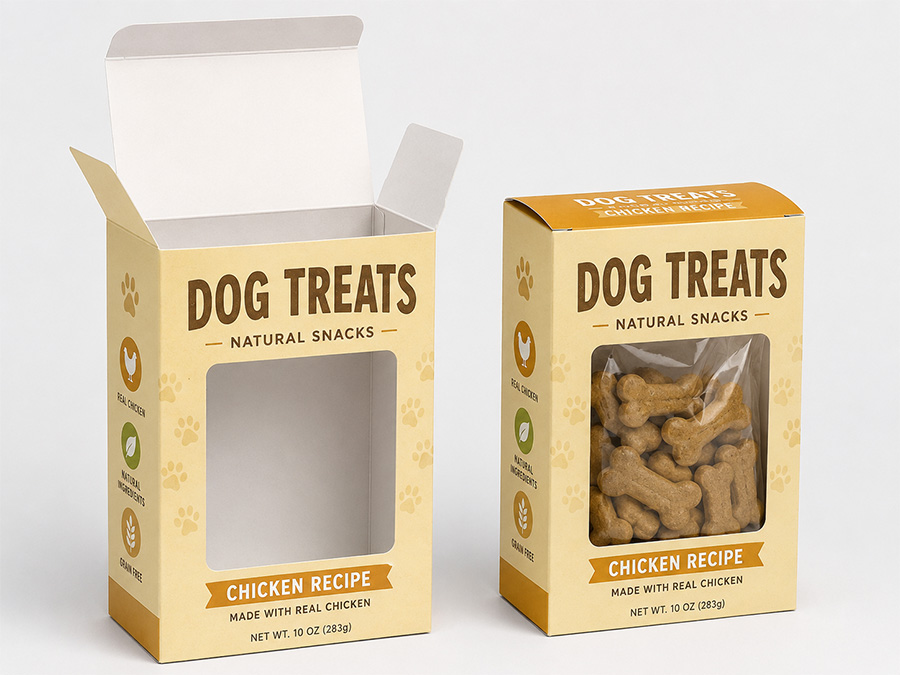 custom window paper box packaging for dog treats