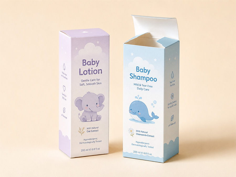 folding paper cartons for baby lotion and baby shampoo