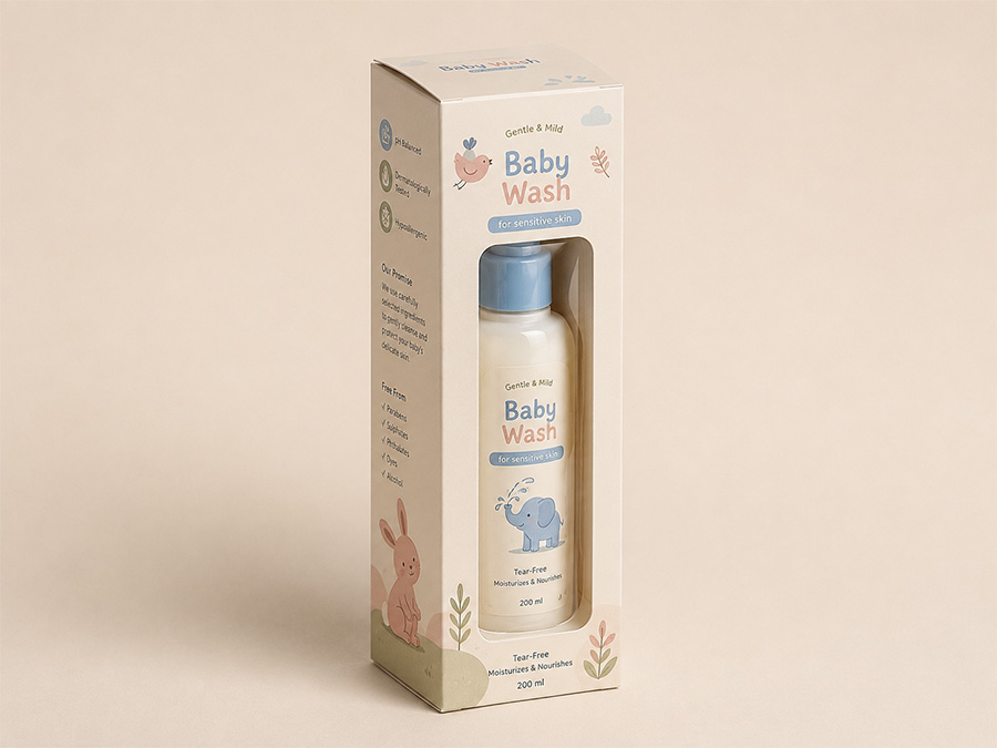 baby care paper packaging box with product display window