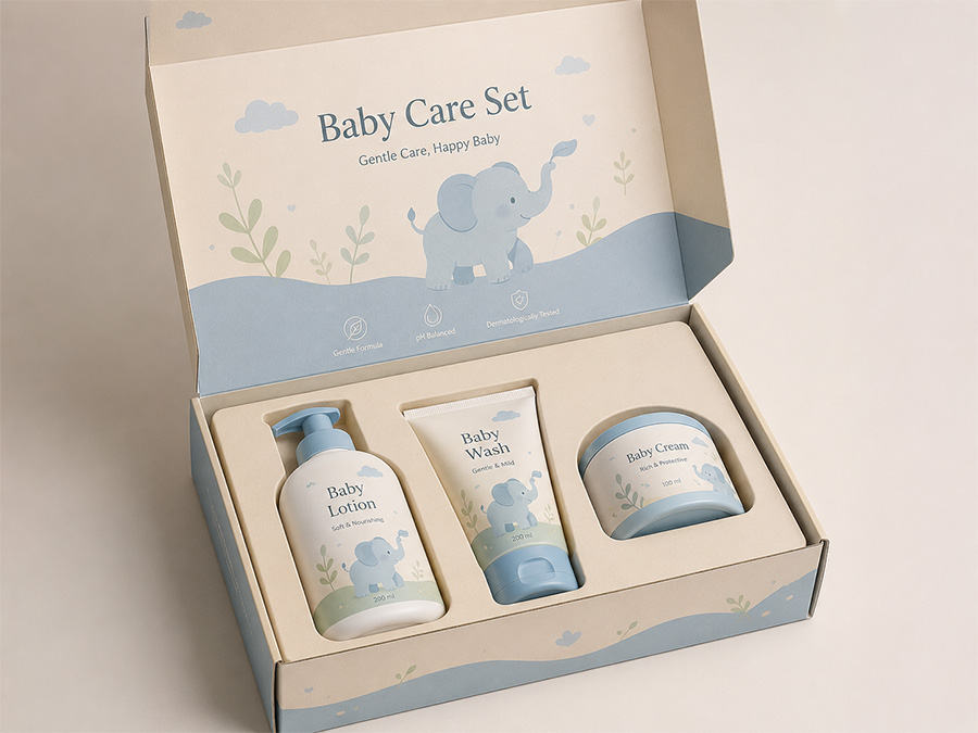 paper box with paperboard insert for baby care product set